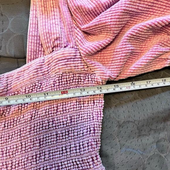 Free People Moon Flower Corduroy Mini Dress Size Medium Pink Puff Sleeve - Picture 10 of 12